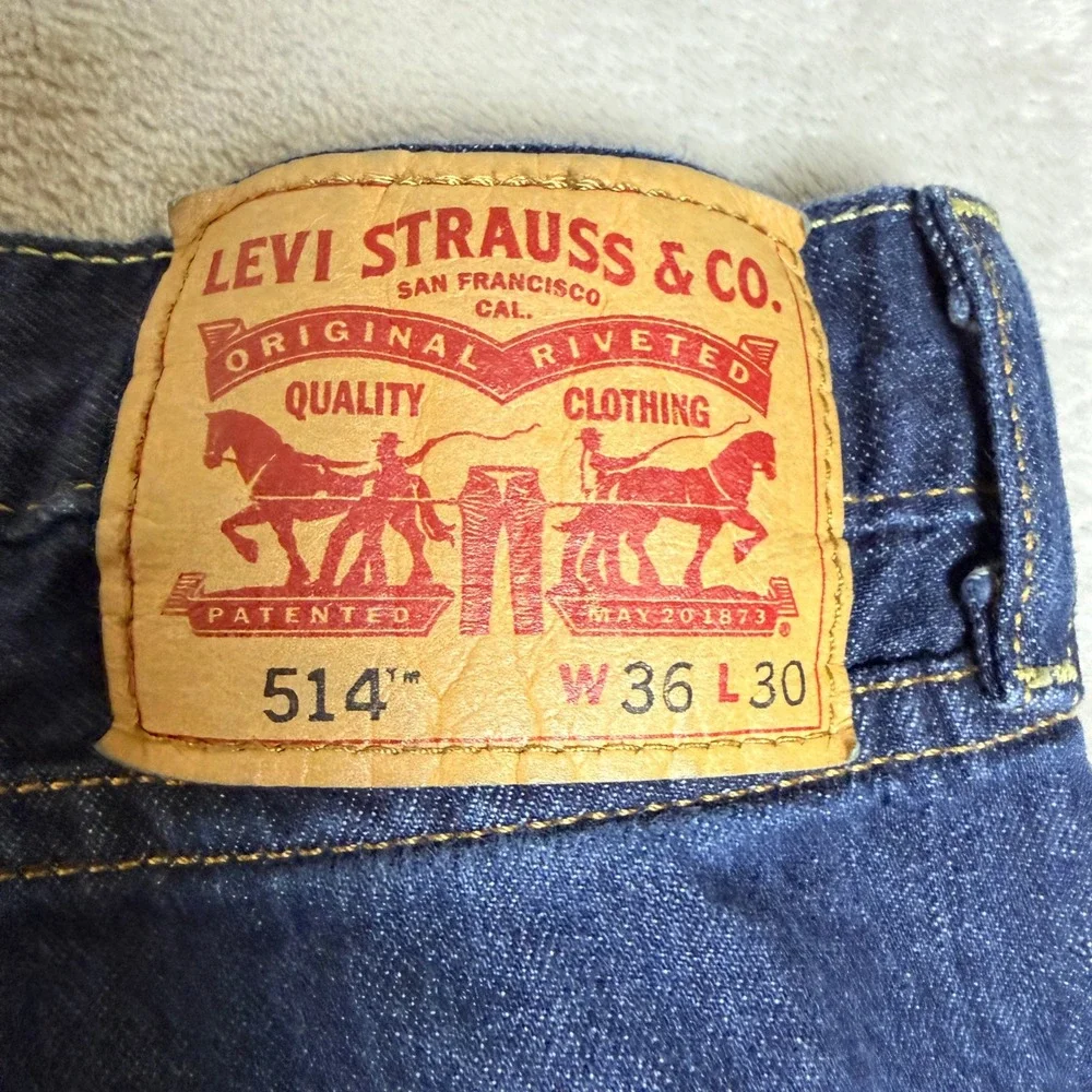 Levi's 514 Straight Fit Jeans Mens 36x30 Blue Dark Wash Denim Classic Preppy EUC